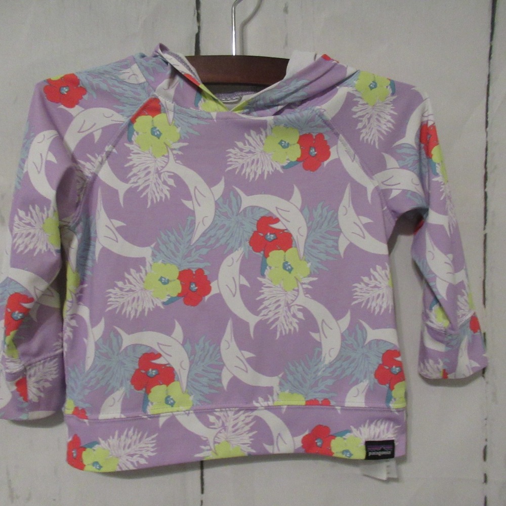 Patagonia Baby Capilene Top 12 18 Month Daily Hoodie Dolphin Floral Long Sleeve